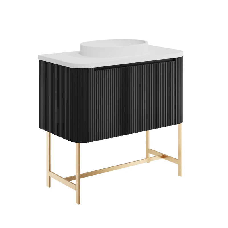 Scudo Linea Fluted 900 Vanity Matt Black Basin And Frame 890x475x450mm Linea-900-BLACK + LINEA-900-BASIN + LINEA-900-LEG