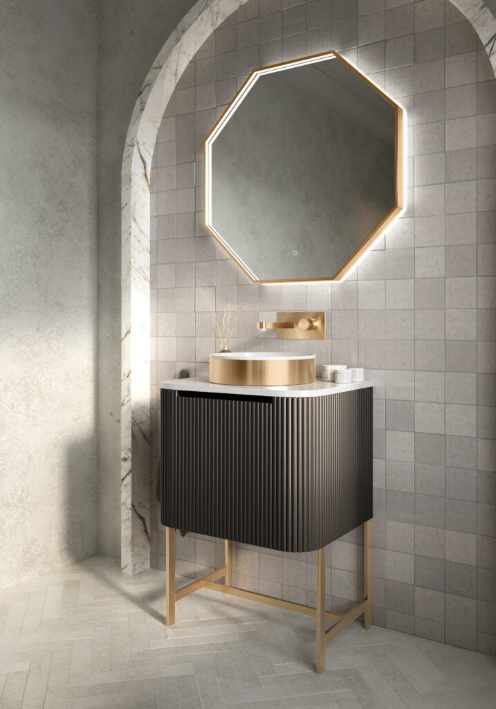 Scudo Linea Fluted 900 Vanity Matt Black Basin And Frame 890x475x450mm Linea-900-BLACK + LINEA-900-BASIN + LINEA-900-LEG