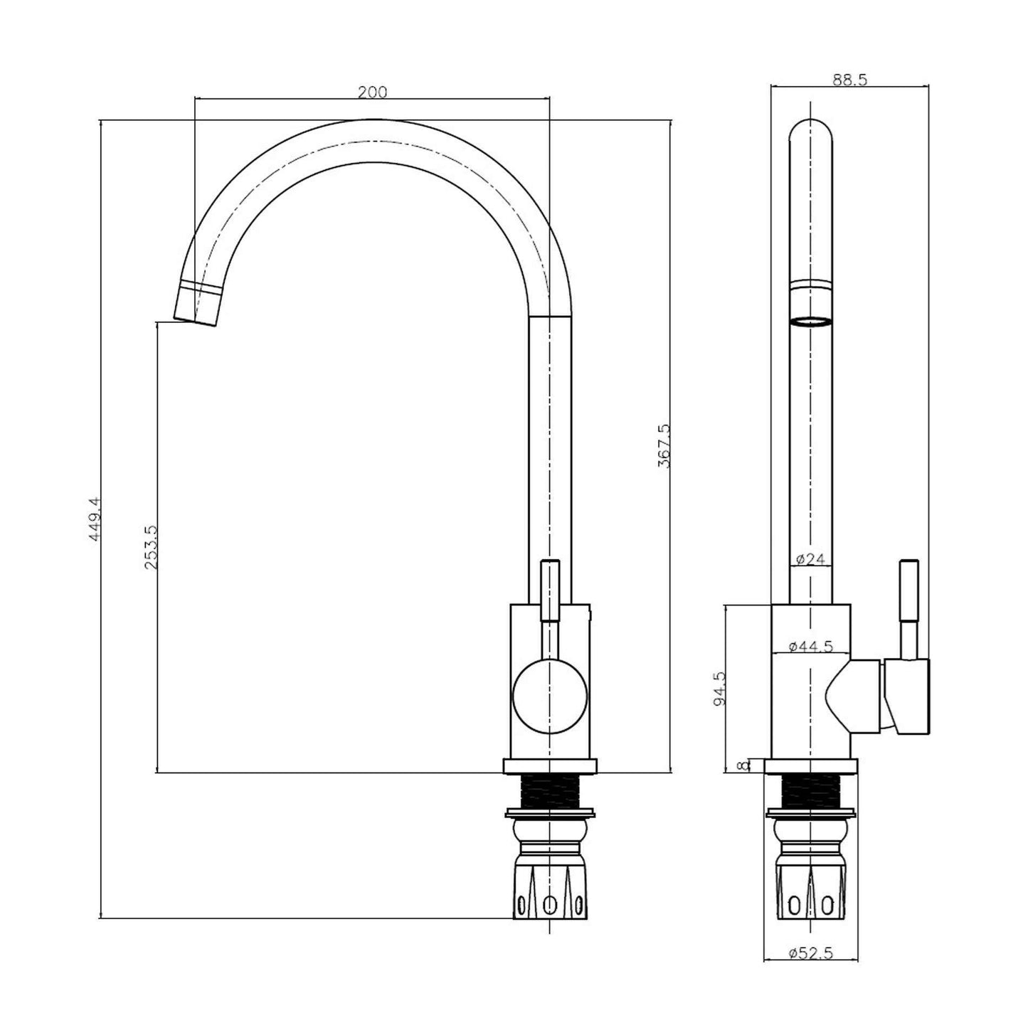 Reginox Taravo Single Lever Kitchen Mixer Tap - Brushed Nickel - TARAVO BN