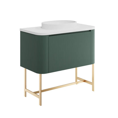 Scudo Linea Fluted 900 Vanity Basin And Frame Reed Green 890x475x450mm LINEA-900-GREEN + LINEA-900-BASIN + LINEA-900-LEG