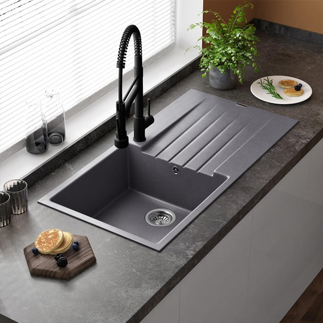 Reginox Harlem 1 Bowl Granite Grey Silvery Composite Kitchen Sink & Waste Kit - 1000 x 500mm
