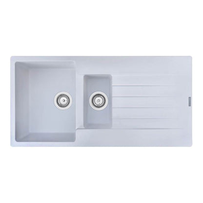 Reginox Harlem 1.5 Bowl Pure White Granite Composite Kitchen Sink & Waste Kit - 1000 x 500mm