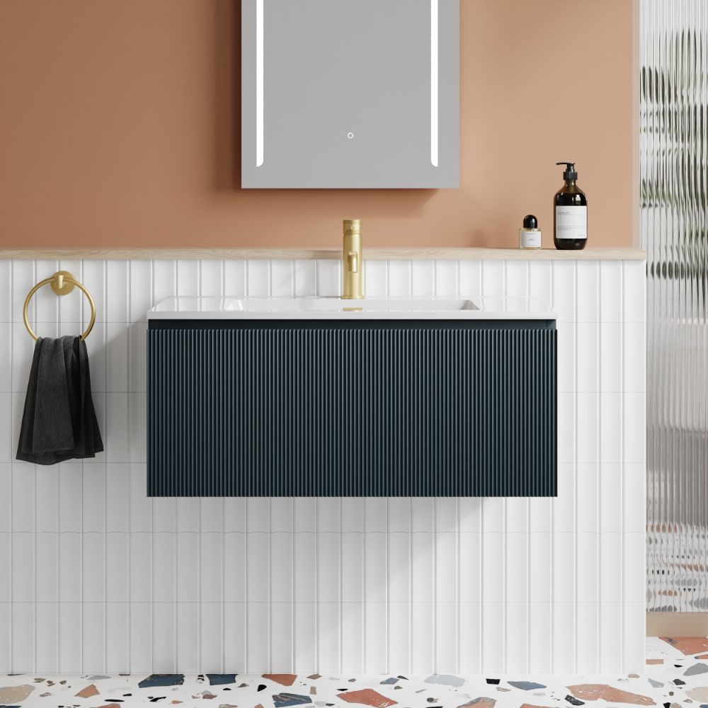 Flauto 800mm Midnight Shadow Fluted Wall Hung Vanity Unit & Basin