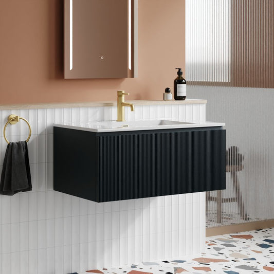 Flauto 800mm Midnight Shadow Fluted Wall Hung Vanity Unit & Basin