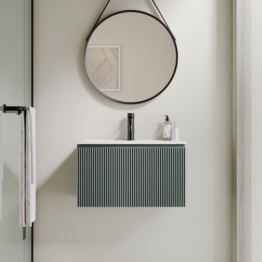 Flauto 600mm Smoked Sage Fluted Wall Hung Vanity Unit & Basin