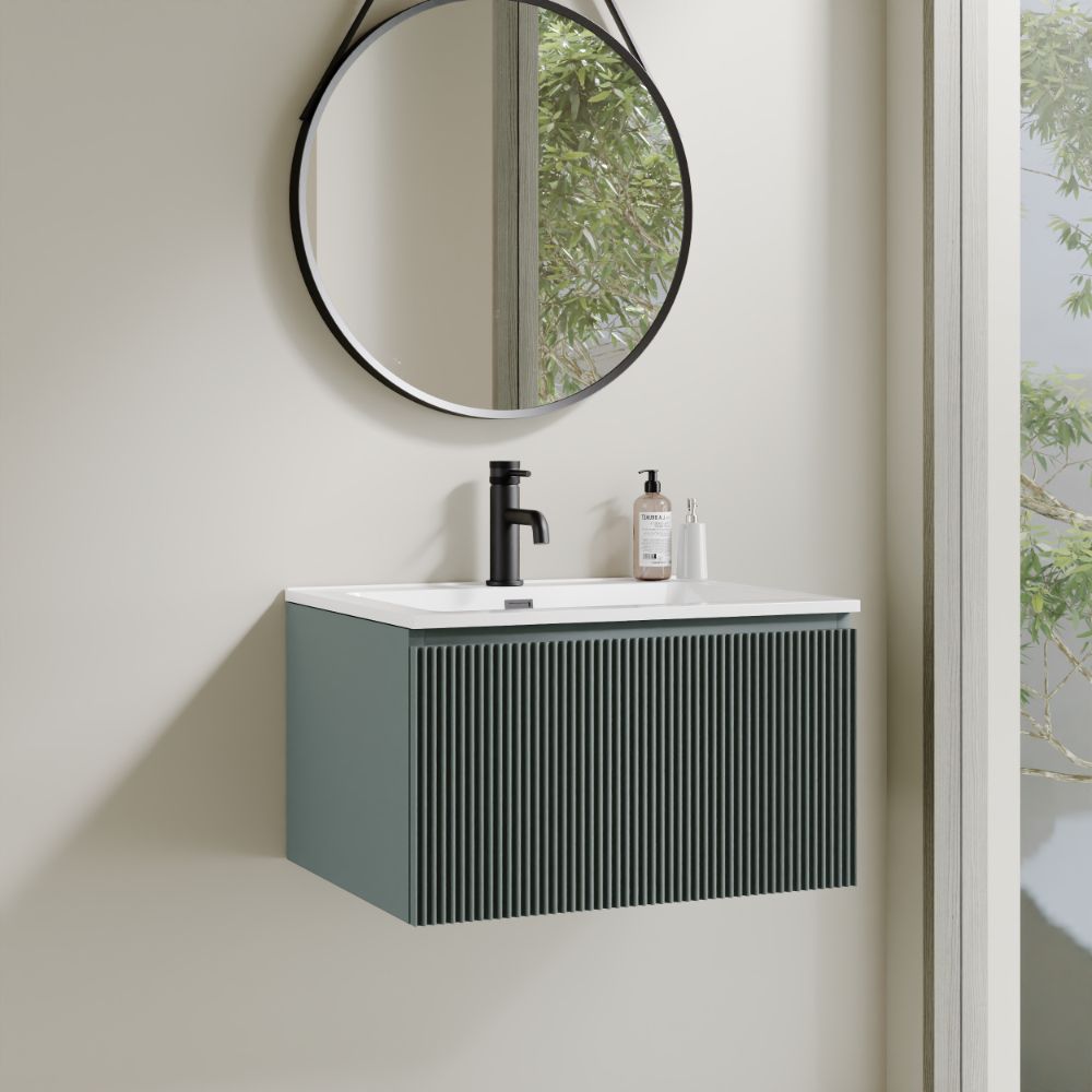 Flauto 600mm Smoked Sage Fluted Wall Hung Vanity Unit & Basin