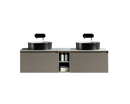 Flauto Soft Coffee Wall Hung Vanity with 2 Storage Sintered Stone Counter Top 1400mm