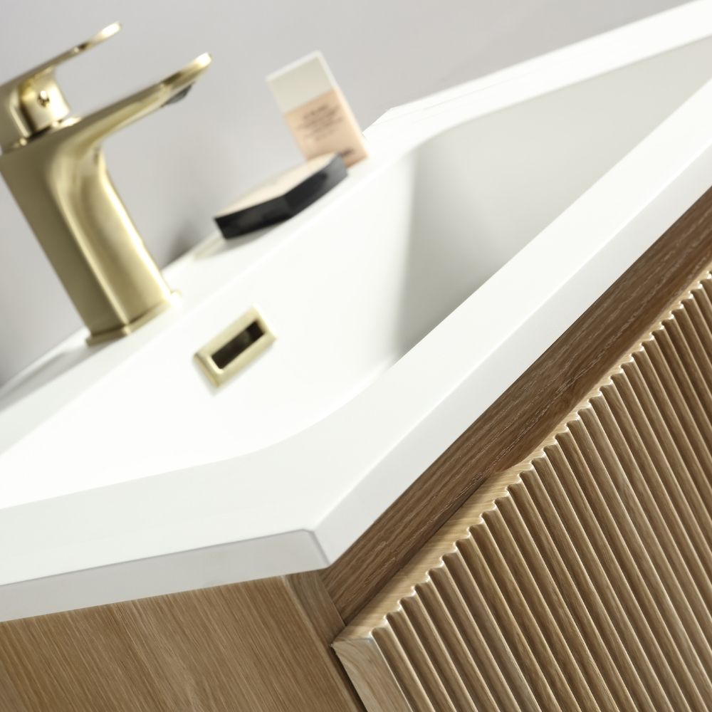 Flauto 800mm Country Oak Fluted Wall Hung Vanity Unit & Basin