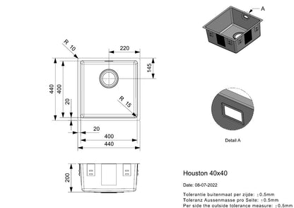 Reginox Houston 40x40 1.0 Bowl Stainless Steel Kitchen Sink