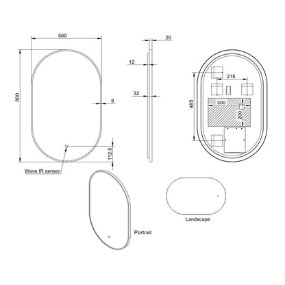 Scudo Aubrey 500 x 800mm LED Mirror in 2 Variants