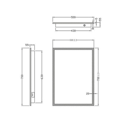 Scudo Mosca LED 500 x 700mm Mirror with Demister Pad and Shaver Socket