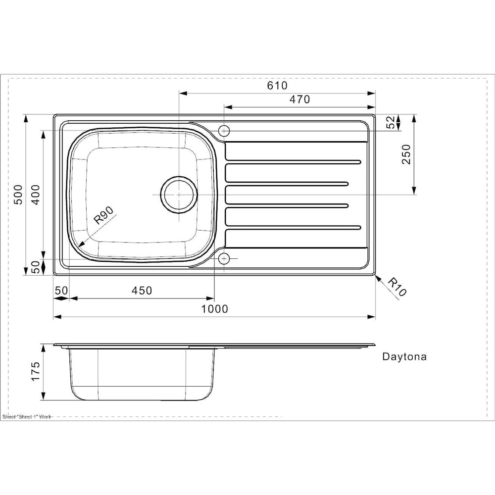 Reginox Daytona SV 1.0 Bowl Stainless Steel Reversible Kitchen Sink & Waste