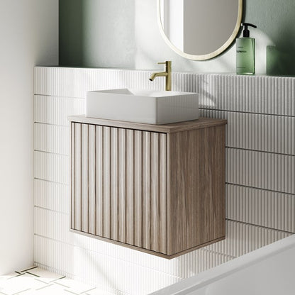 Scudo Alfie 600mm Sonoma Oak Wall Hung Vanity Unit with Countertop Basin