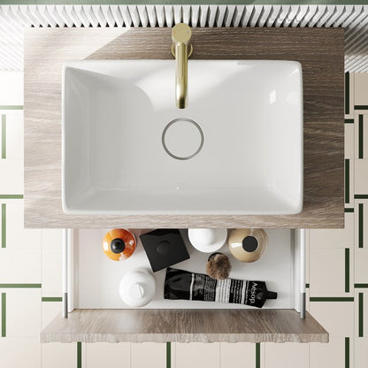 Scudo Alfie 600mm Sonoma Oak Wall Hung Vanity Unit with Countertop Basin