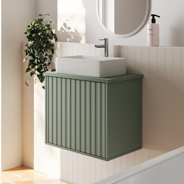 Scudo Alfie 600mm Reed Green Wall Hung Vanity Unit with Countertop Basin