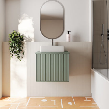 Scudo Alfie 600mm Reed Green Wall Hung Vanity Unit with Countertop Basin