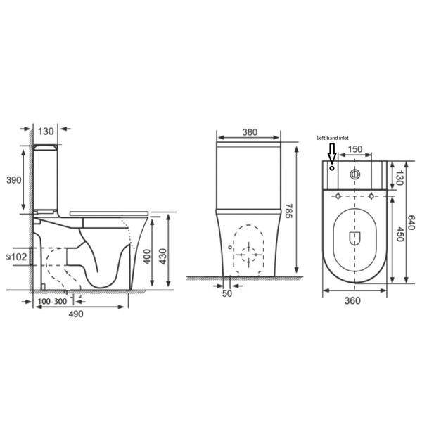 Kartell K-Vit Kameo Close-To-Wall Closed Coupled Rimless WC With Cistern And Seat