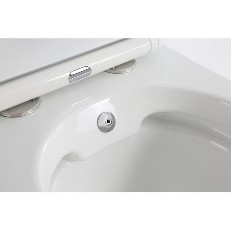 Style rimless short projection wall hung WC with hot/cold bidet mixing valve pan with soft close seat.