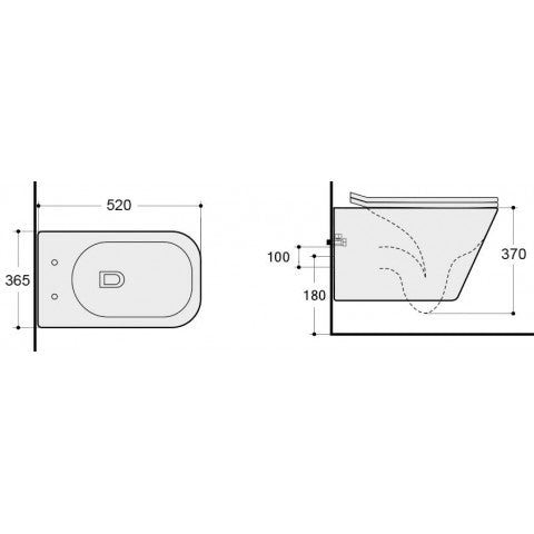 Style rimless short projection wall hung WC with hot/cold bidet mixing valve pan with soft close seat.