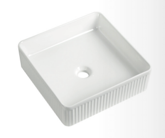 Flauto Fluted Square Countertop Basin - Gloss white