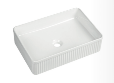 Flauto Fluted Rectangle Countertop Basin - Gloss white