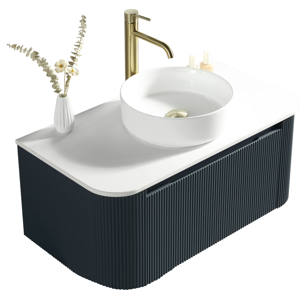 Astini Flauto Midnight Shadow 870 Curved Corner Wall Hung Vanity Unit & Sintered Stone Counter Top