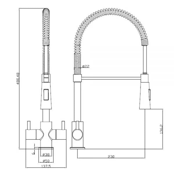 Reginox Titania Matt Black Flexi Spray Kitchen Mixer Tap with Pull Out Spout