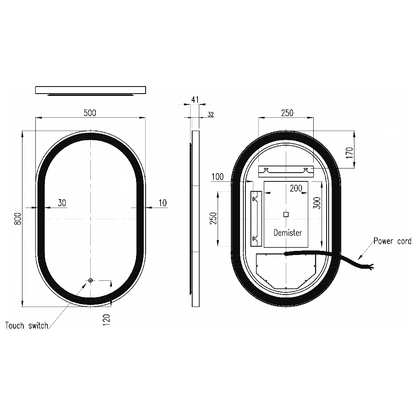 Basics Martha 500 x 800mm LED Bathroom Mirror With Demister Pad