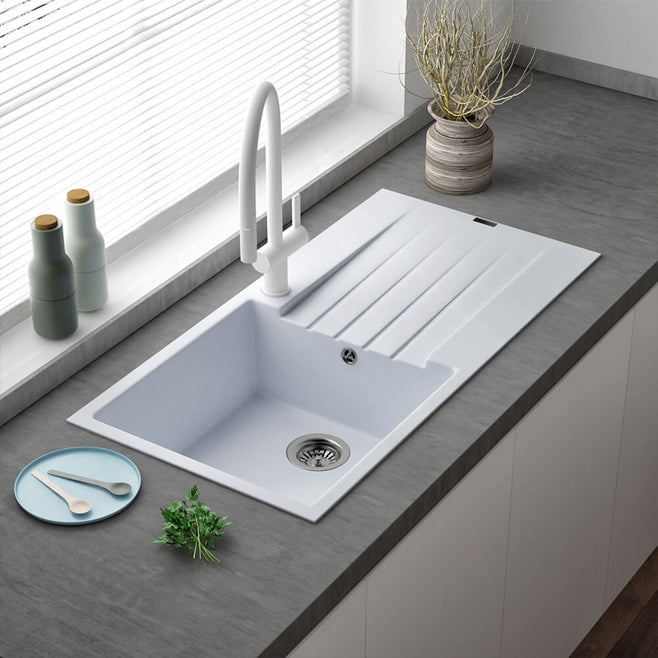 Reginox Harlem 1 Bowl Granite Pure White Composite Kitchen Sink & Waste Kit - 1000 x 500mm