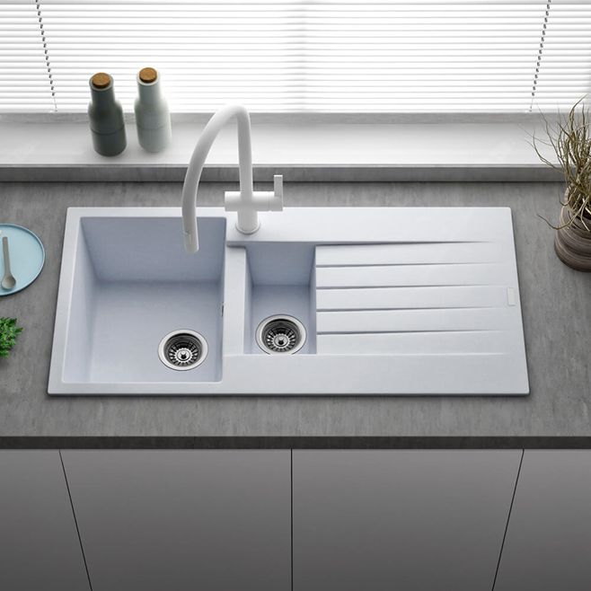 Reginox Harlem 1.5 Bowl Pure White Granite Composite Kitchen Sink & Waste Kit - 1000 x 500mm