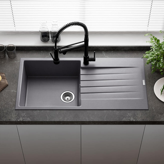 Reginox Harlem 1 Bowl Granite Grey Silvery Composite Kitchen Sink & Waste Kit - 1000 x 500mm