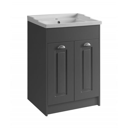 Prestige Astley Traditional Floor Standing 2 Door Vanity Unit and Ceramic Basin 600mm - Matt Grey - Matt White