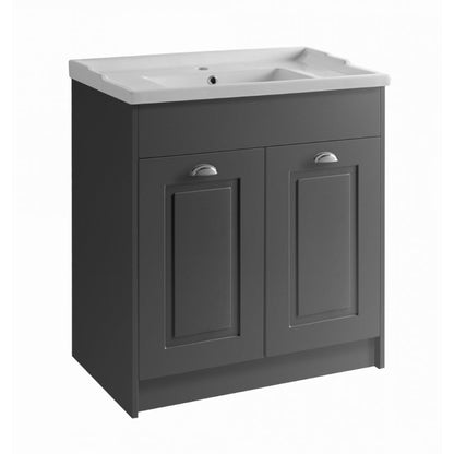 Prestige Astley Traditional Floor Standing 2 Door Vanity Unit and Ceramic Basin 800mm - Matt Grey - Matt White