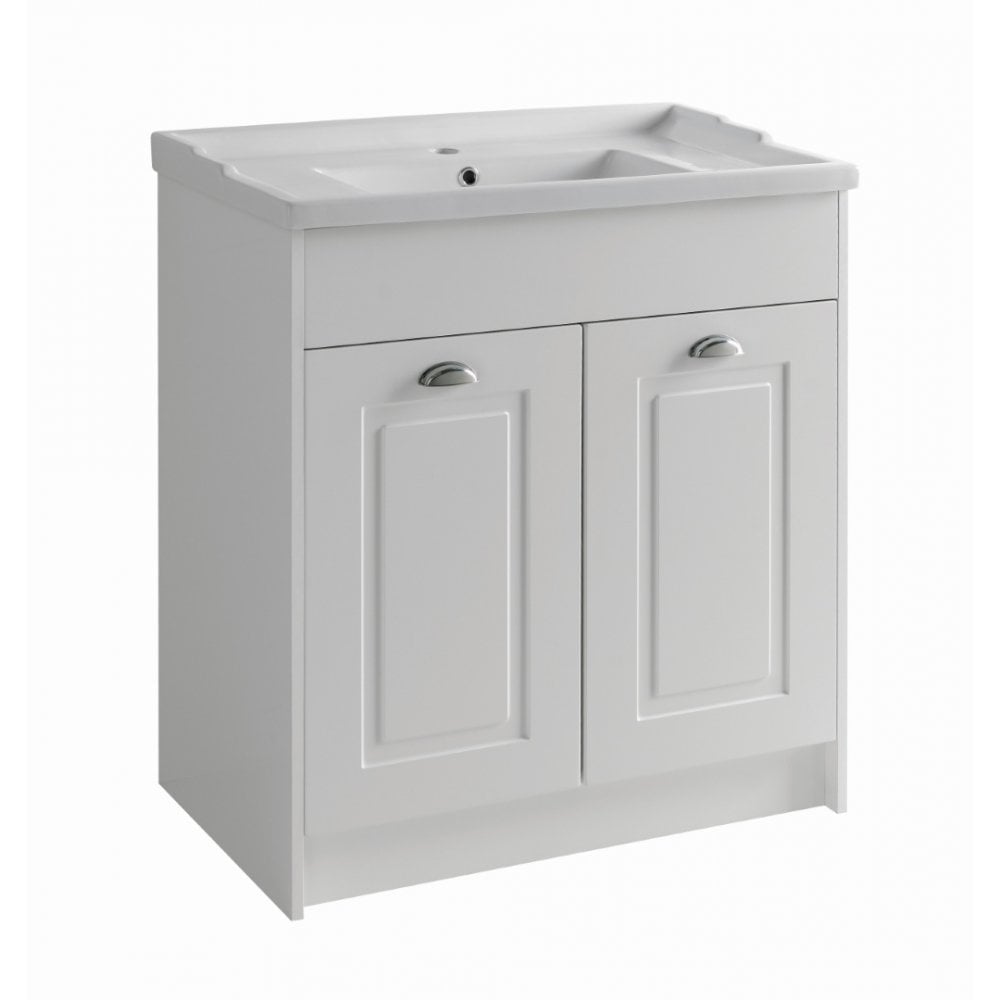 Prestige Astley Traditional Floor Standing 2 Door Vanity Unit and Ceramic Basin 800mm - Matt Grey - Matt White