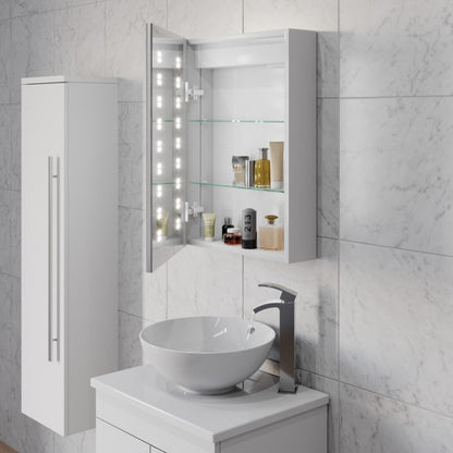 Kartell KVIT Kandy 700 x 500 LED Mirror Cabinet with Sensor, Antifog Demister, Charging Socket & Glass Shelves