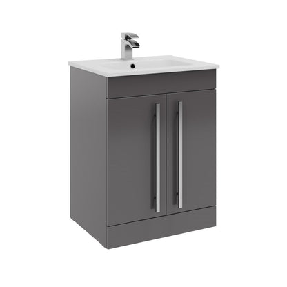 Purity 600mm 2 Door Floor Standing Unit & Ceramic With Polished Chrome Handles Basin In 3 Varients