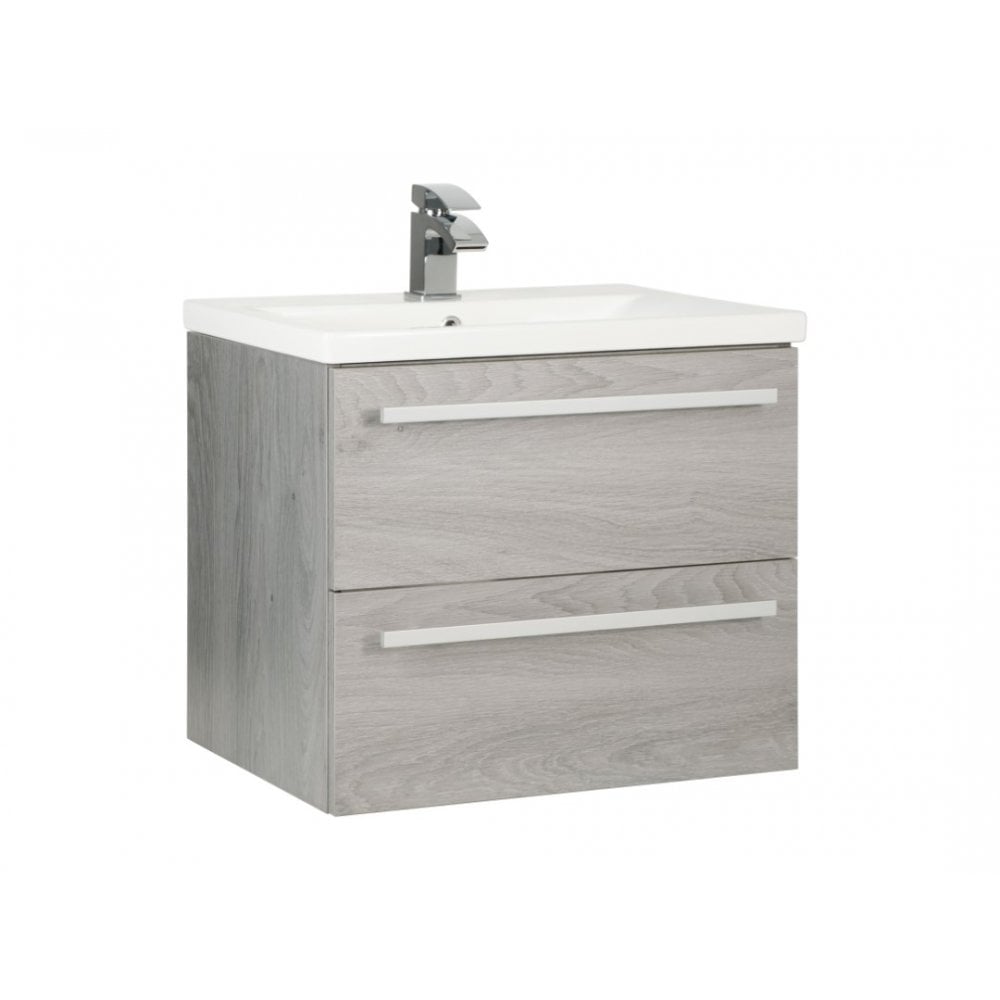 Purity 600mm 2 Drawer Wall Mounted Unit & Ceramic Basin With Handles In 3 Variants