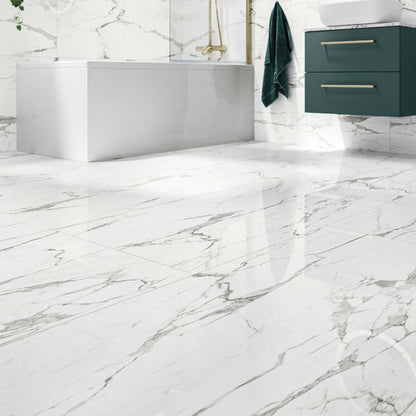 Carrara Marble Effect Porcelain Polished 600x1200 Tiles