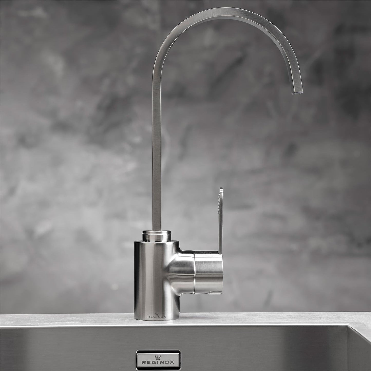 Reginox AMUR Brushed Nickel Single Lever Swan Neck Kitchen Mixer Tap