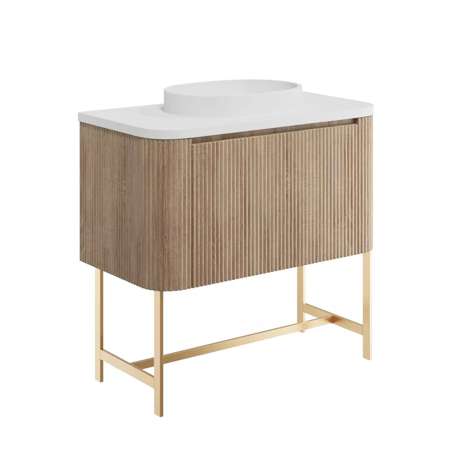 Scudo Linea Fluted 900 Vanity Basin And Frame Sonoma Oak 890x475x450mm LINEA-900