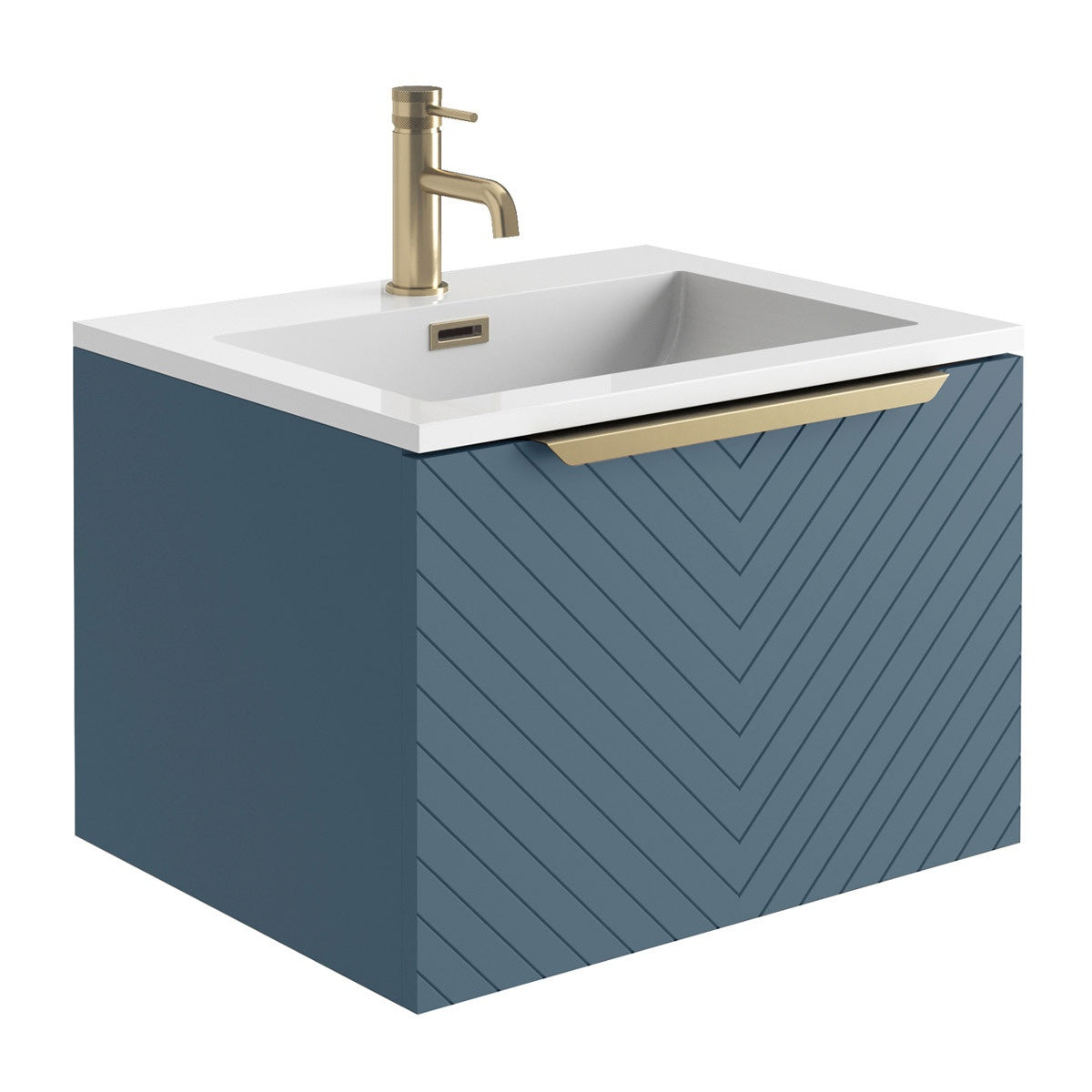 Chevron 600-800 Wall Hung Cabinet & Basin – Matt Twilight Blue