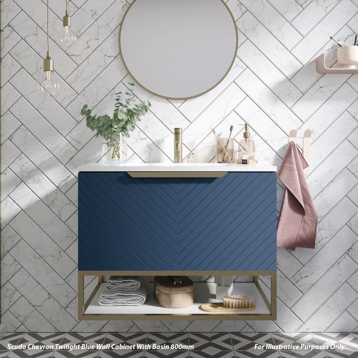 Chevron 600-800 Wall Hung Cabinet & Basin – Matt Twilight Blue