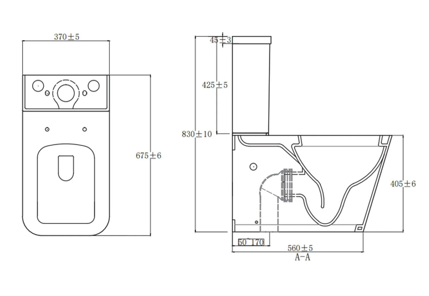 Milan Rimless Close Coupled Square Closed Back Pan, Cistern, Seat & Fixings