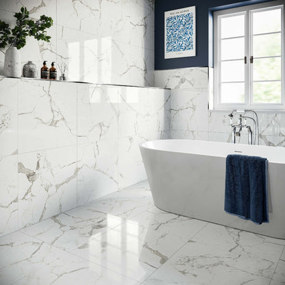 Carrara Marble Effect Polished 600x600 Tiles